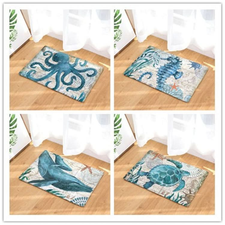 Marine Series Pattern Bathroom Toilet Non-slip Mat Flannel Absorbent Foot Pad