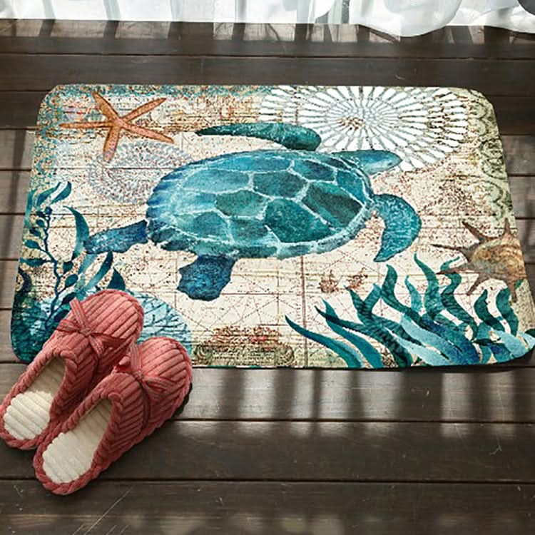 Marine Series Pattern Bathroom Toilet Non-slip Mat Flannel Absorbent Foot Pad