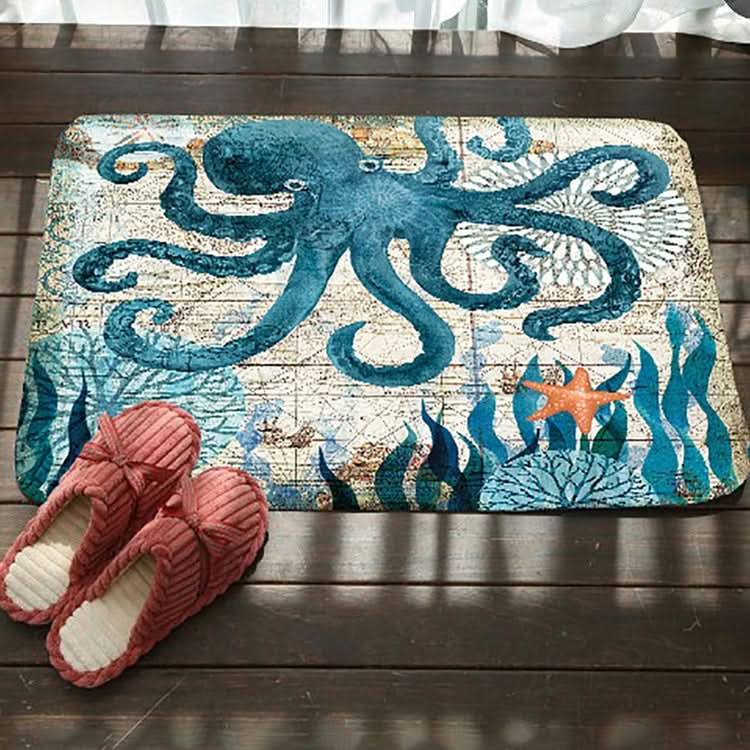 Marine Series Pattern Bathroom Toilet Non-slip Mat Flannel Absorbent Foot Pad