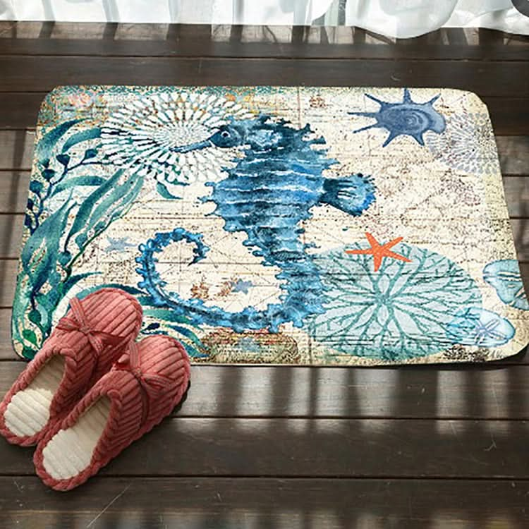 Marine Series Pattern Bathroom Toilet Non-slip Mat Flannel Absorbent Foot Pad