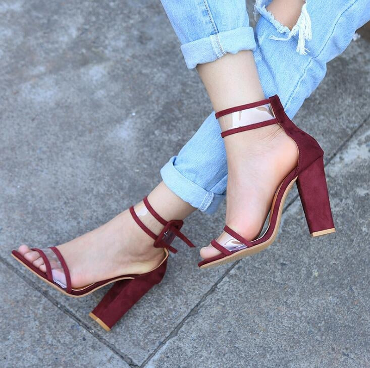 Thick Heeled Serpentine High Heel Sandals