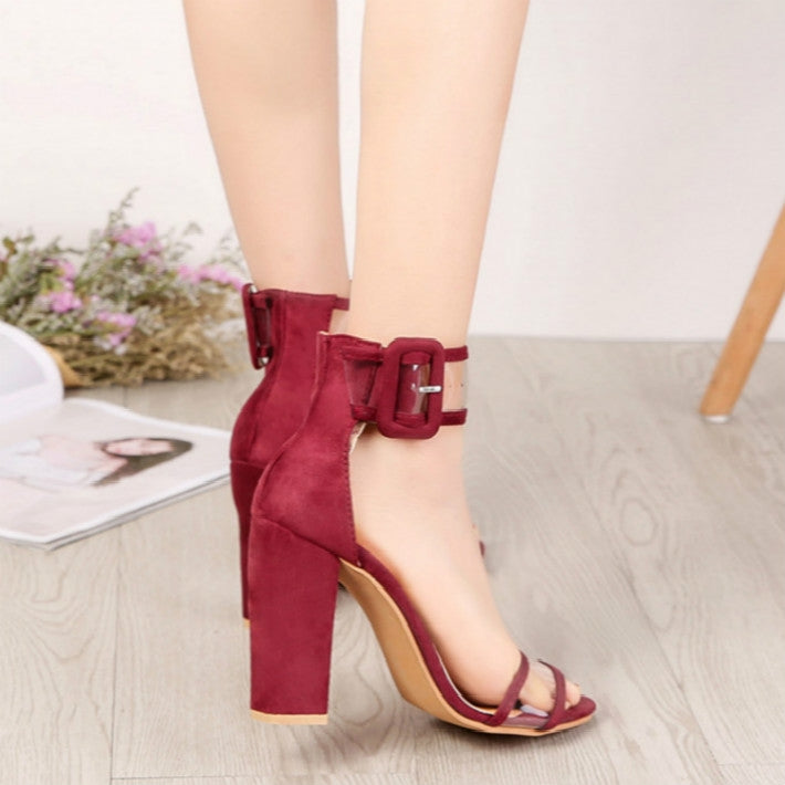 Thick Heeled Serpentine High Heel Sandals