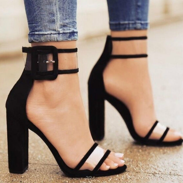 Thick Heeled Serpentine High Heel Sandals