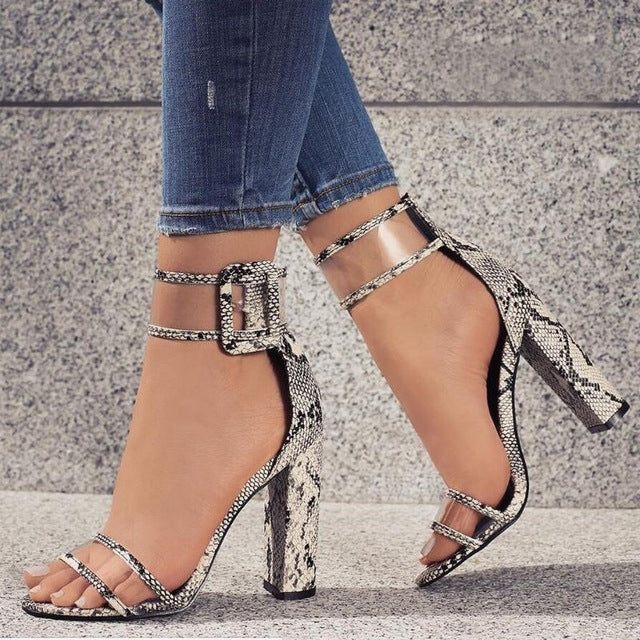 Thick Heeled Serpentine High Heel Sandals Reluova