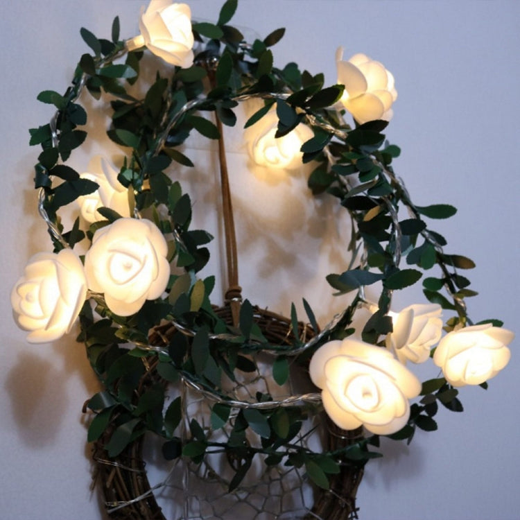 Solar Simulation Green Leaf Rattan Rose Flower Vine LED Light String Garland Decoration My Store