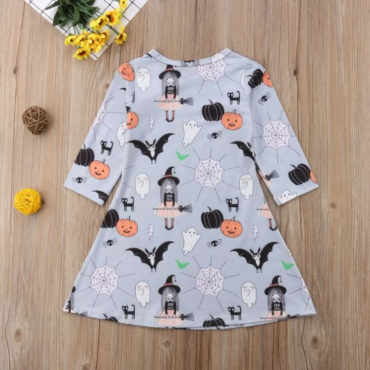 Autumn Girls Cartoon Halloween Print Long Sleeve Dress Reluova