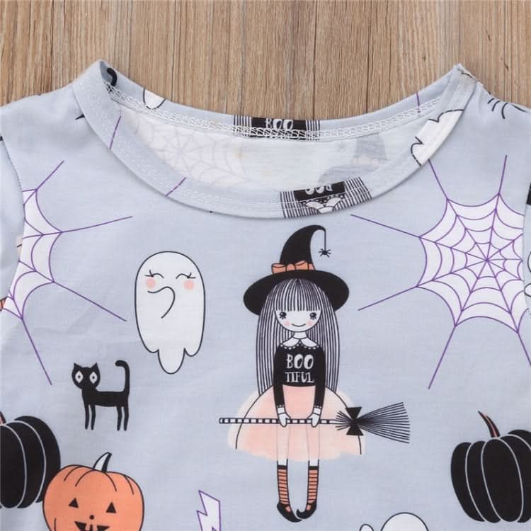 Autumn Girls Cartoon Halloween Print Long Sleeve Dress Reluova