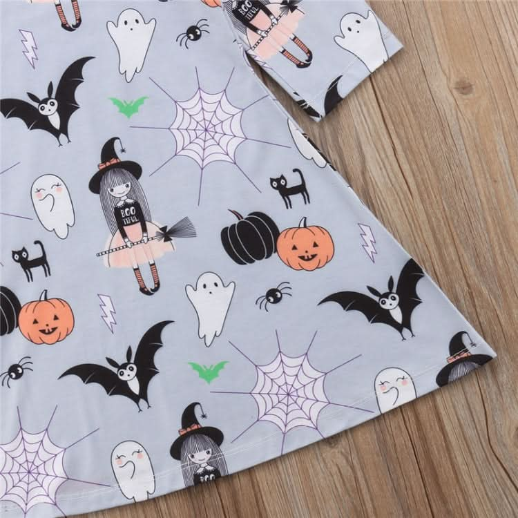 Autumn Girls Cartoon Halloween Print Long Sleeve Dress Reluova