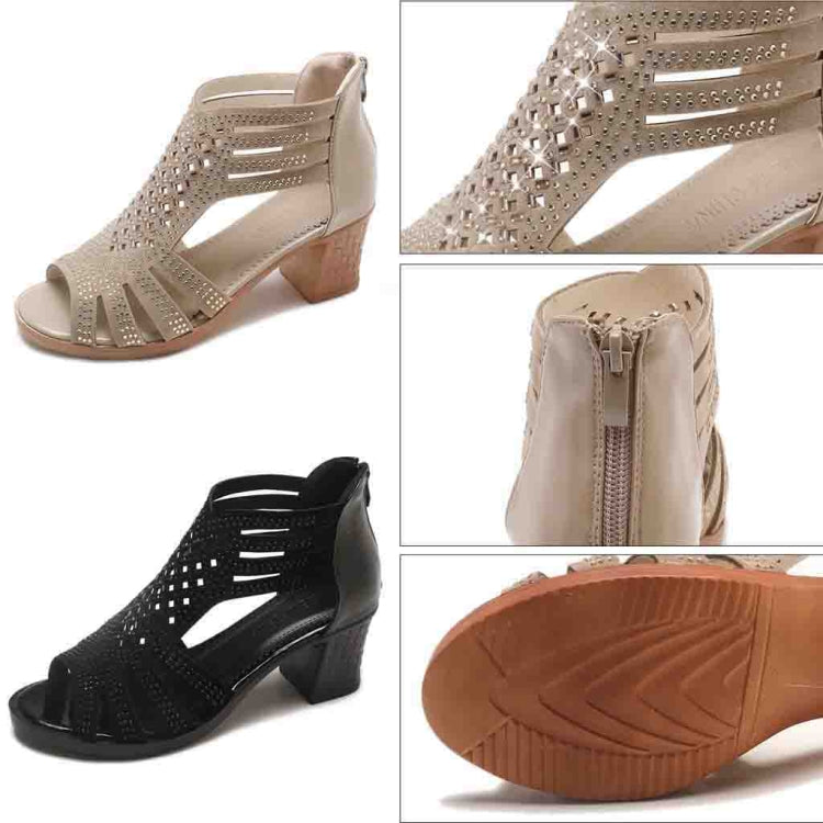 Women Diamond-studded Mid Heel Fish Mouth Sandals