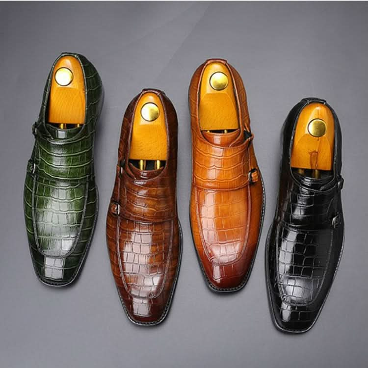 Crocodile Pattern Business Flat Bottom Leather Formal Shoes, Series 1 Reluova