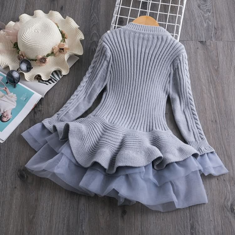 Winter Girls Knit Long Sleeve Sweater Organza Dress Evening Dress Reluova