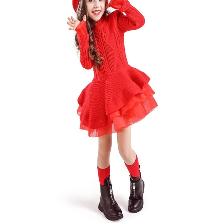 Winter Girls Knit Long Sleeve Sweater Organza Dress Evening Dress Reluova