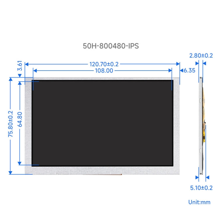 Waveshare 5 Inch DSI Display, 800 × 480 Pixel, IPS Display Panel Reluova