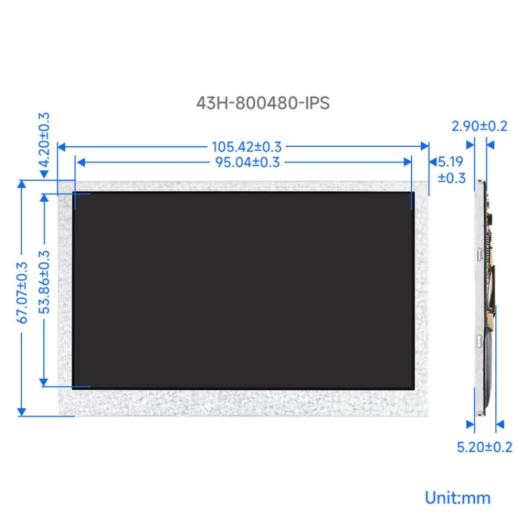 Waveshare 4.3 Inch DSI Display 800×480 Pixel IPS Display Panel