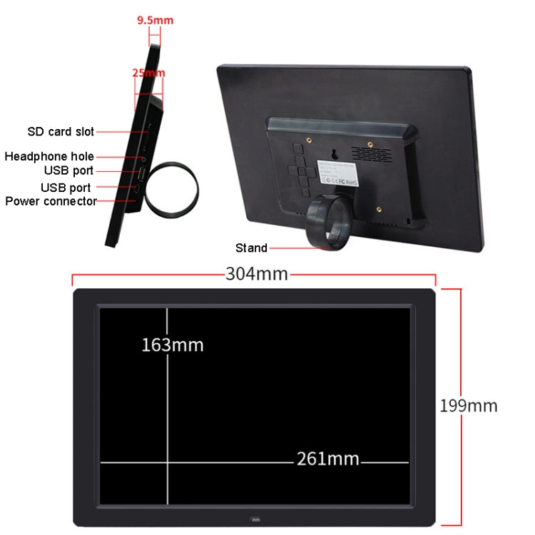 DPF-1201 12 inch 1280x800 Resolution Wall Mounted Advertising Machine LCD Electronic Photo Frame