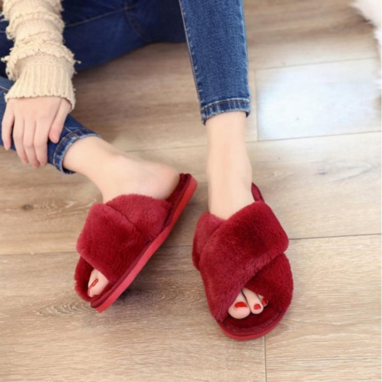 Cross Warm Plush Women Slippers Reluova