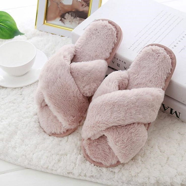 Cross Warm Plush Women Slippers Reluova