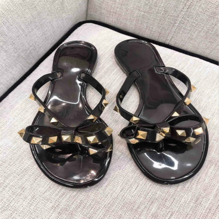 Women Flip-flops Rhinestones Bow Slip-on Flat Sandals