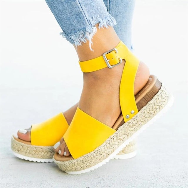 One-button Buckle Platform Women Sandals Reluova