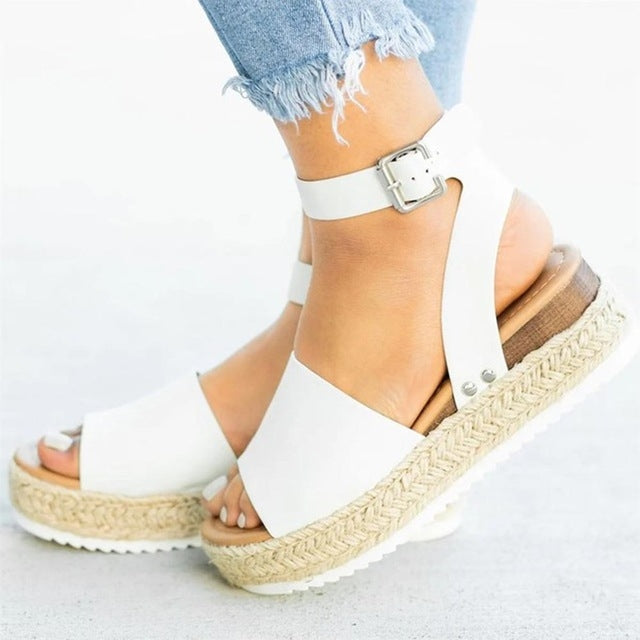 One-button Buckle Platform Women Sandals Reluova