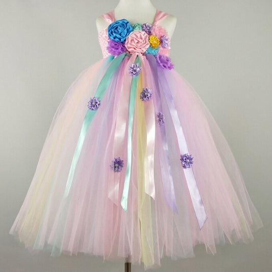 Girl Pastel Flower Children Dress Fluffy Tulle Children Wedding Evening Dress