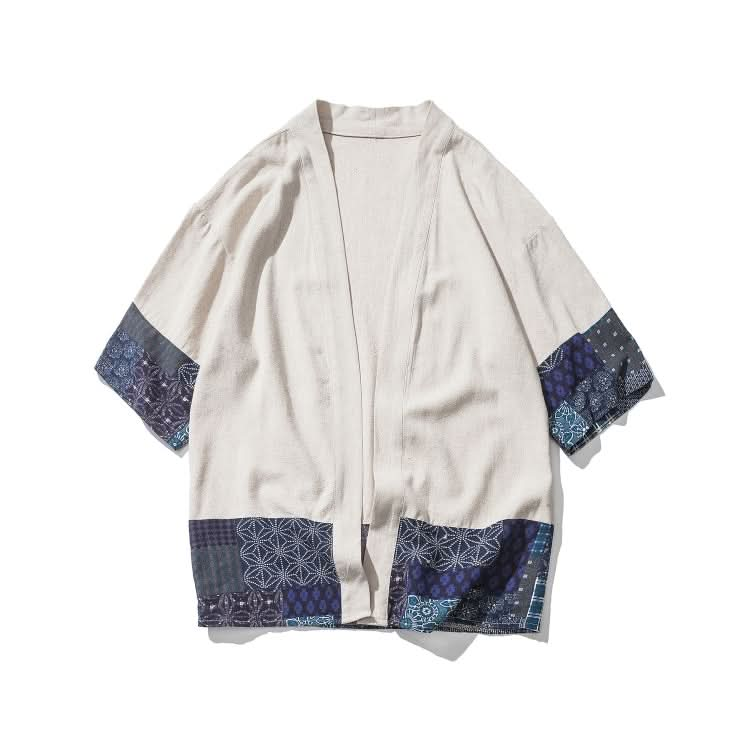 Retro Hanfu Seven-quarter Sleeve Cotton Linen Solid Stitching Youth Men Cardigan Coat Reluova