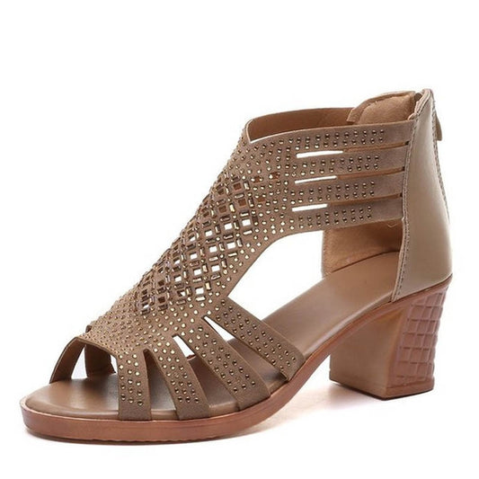 Crystal Hollow Out Peep Toe Wedges Sandals Reluova