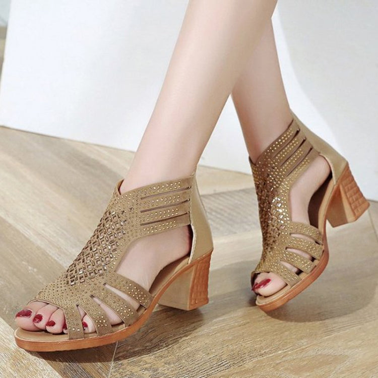 Crystal Hollow Out Peep Toe Wedges Sandals Reluova