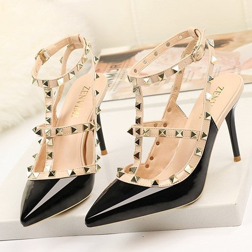 Pointed Stiletto Rivets Shallow Mouth High Heels