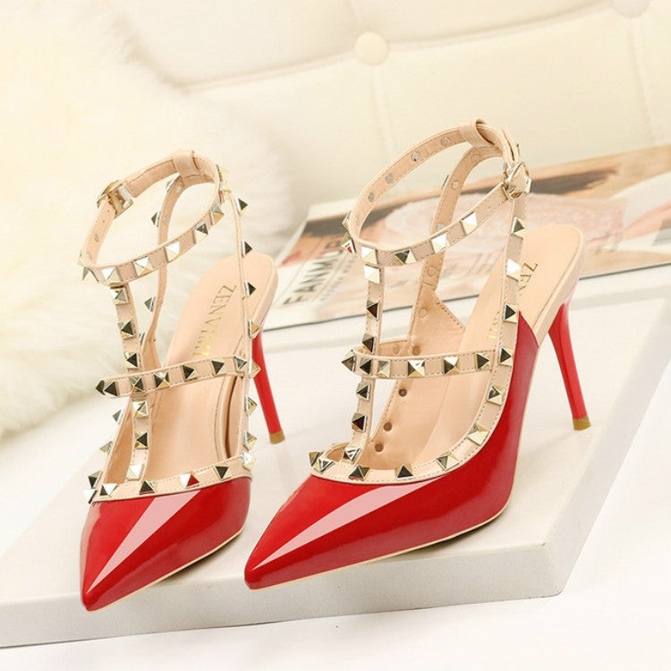 Pointed Stiletto Rivets Shallow Mouth High Heels