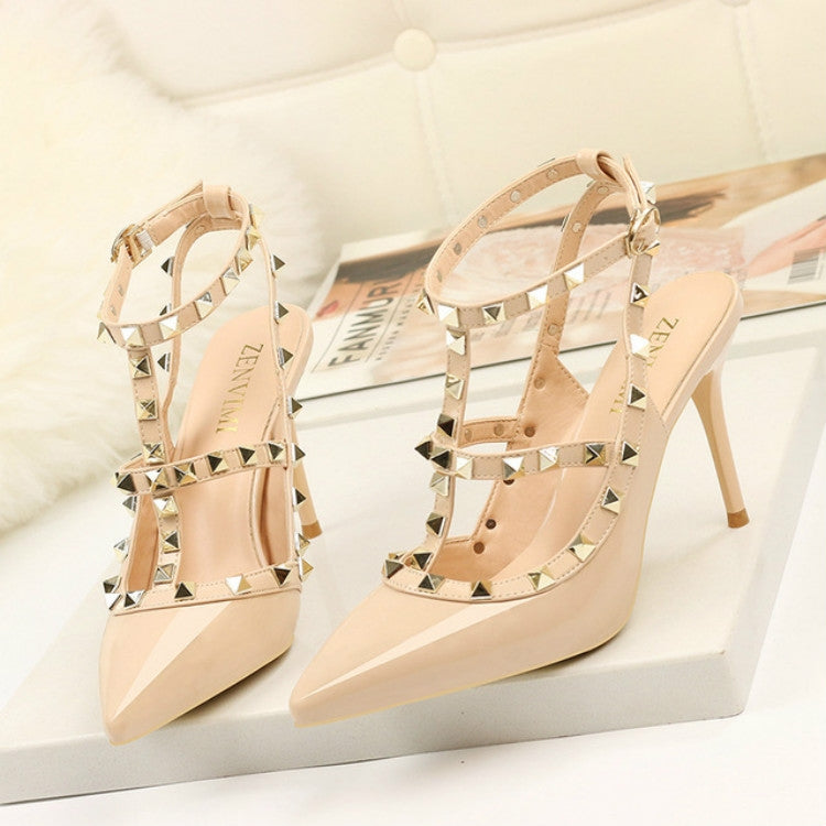 Pointed Stiletto Rivets Shallow Mouth High Heels