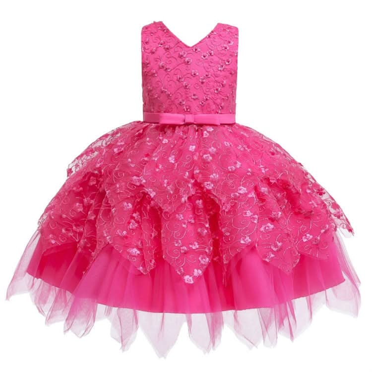 Girls Irregular Embroidered Beaded Bow-knot Tutu Sleeveless Dress Show Dress Reluova