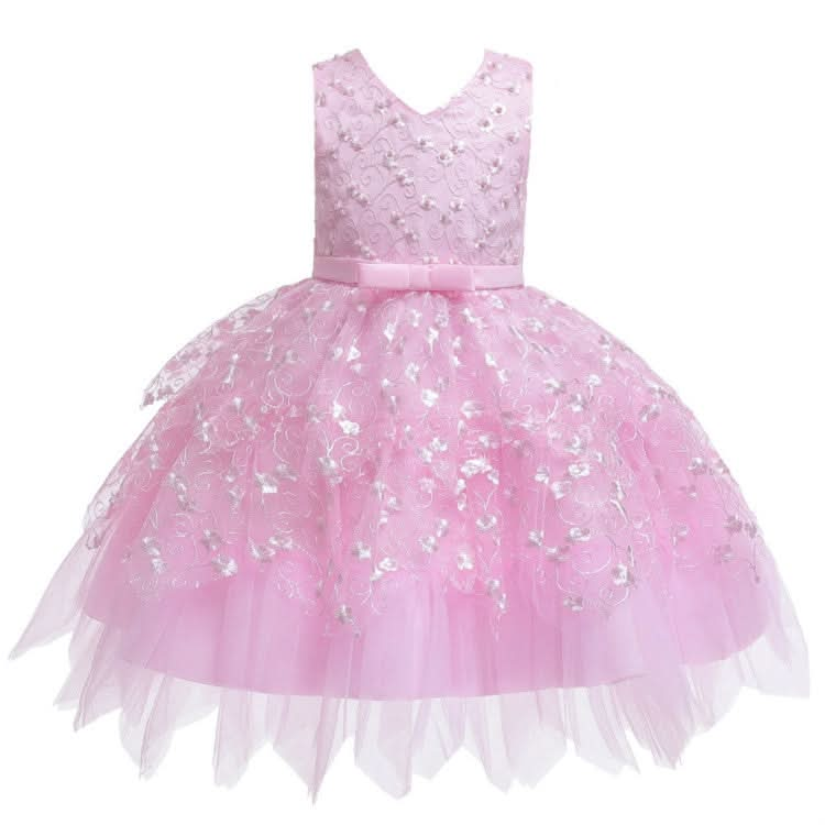 Girls Irregular Embroidered Beaded Bow-knot Tutu Sleeveless Dress Show Dress Reluova