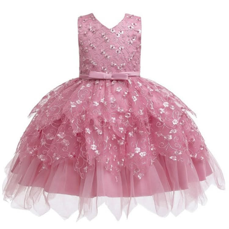 Girls Irregular Embroidered Beaded Bow-knot Tutu Sleeveless Dress Show Dress Reluova