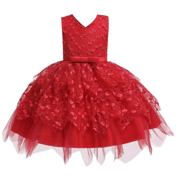 Girls Irregular Embroidered Beaded Bow-knot Tutu Sleeveless Dress Show Dress Reluova