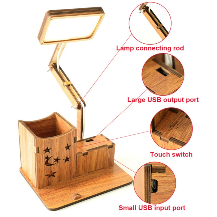 Wooden Multi-function Touch USB Pen Holder Desk Lamp Student Desktop Charging Reading Lamp Led Eye Protection Table Lamp My Store