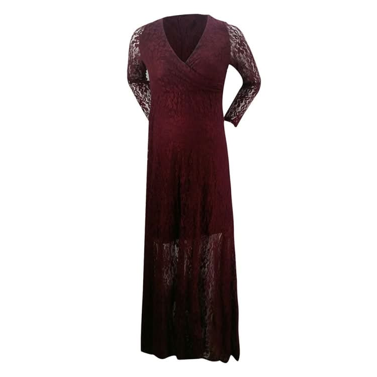 V Neck Dress Lace Long Dress for Mother Pregnancy Dress Reluova