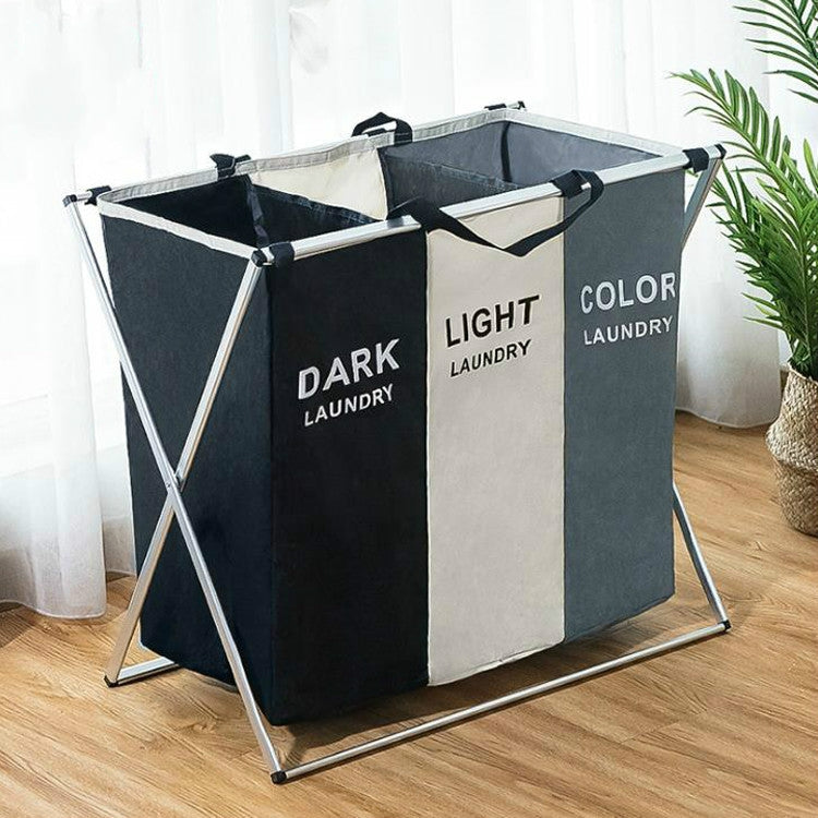 Fabric Folding Hamper Waterproof Padded Oxford Compartment Laundry Basket Hamper