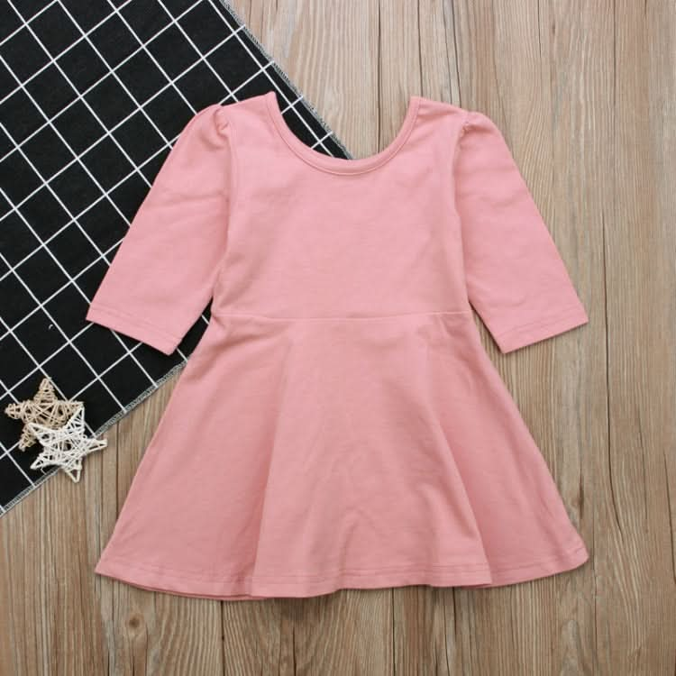 Spring Autumn Girls Solid Color Cotton Three-quarter Sleeve Dress Reluova