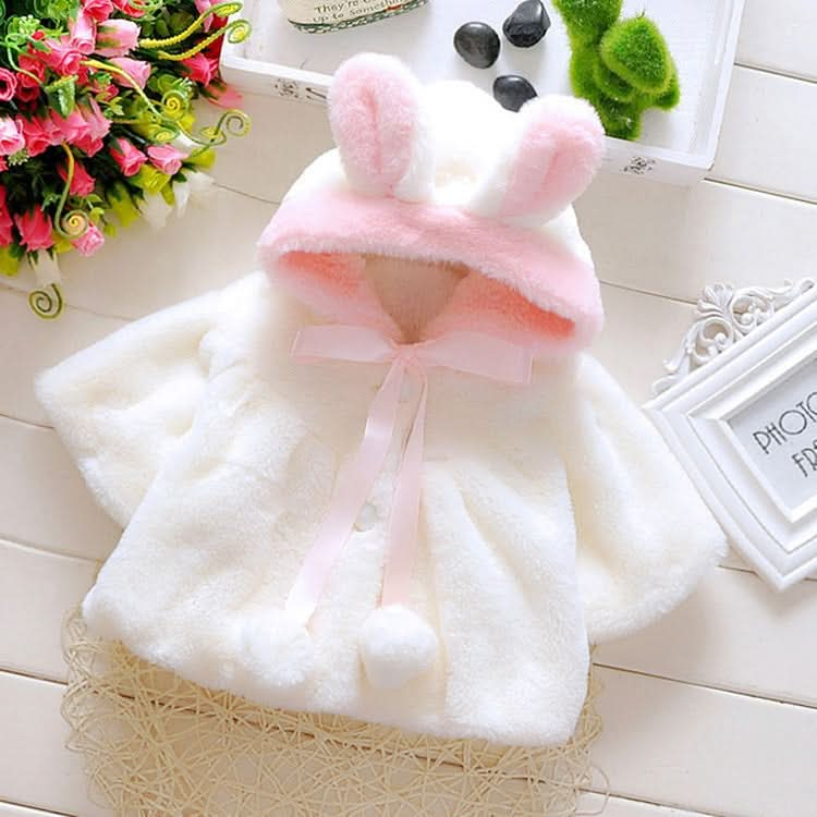 Female Baby Cartoon Rabbit Ears Shape Hooded Imitation Rabbit Fur Shawl Coat Reluova