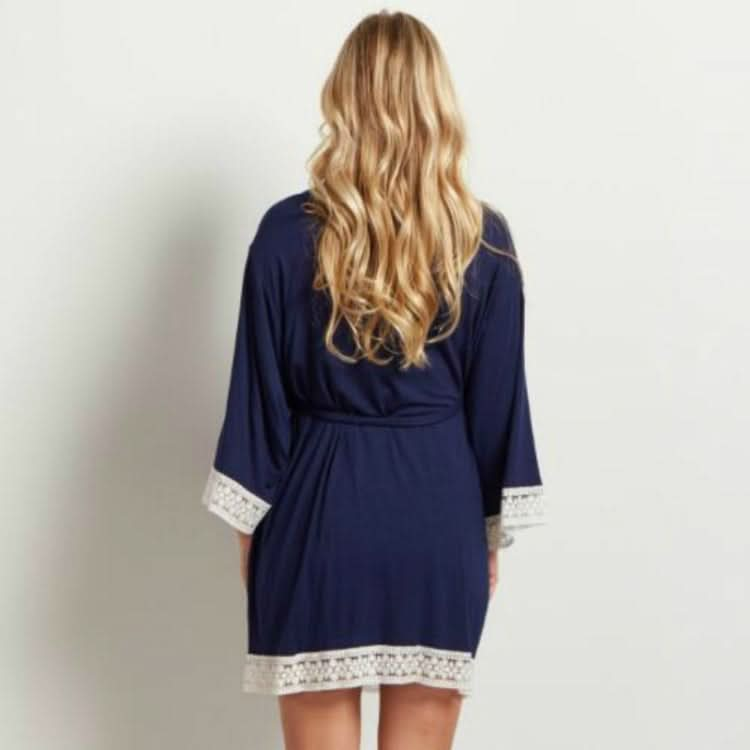 Solid Color Maternity Dress Lace Stitching Three-point Sleeves with Cardigan Breastfeeding Robes Pajamas Reluova