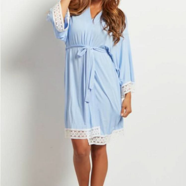 Solid Color Maternity Dress Lace Stitching Three-point Sleeves with Cardigan Breastfeeding Robes Pajamas