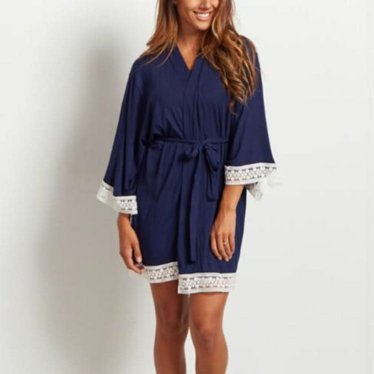 Solid Color Maternity Dress Lace Stitching Three-point Sleeves with Cardigan Breastfeeding Robes Pajamas Reluova