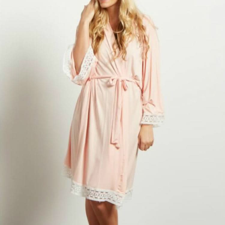 Solid Color Maternity Dress Lace Stitching Three-point Sleeves with Cardigan Breastfeeding Robes Pajamas