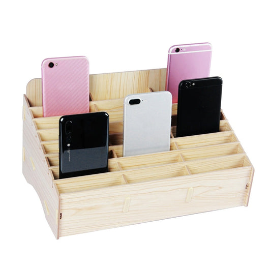 2 PCS Wooden Conference Classroom Mobile Phone Organizer Desktop Storage Box