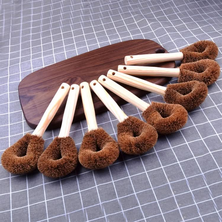 10 PCS Natural Coconut Palm Non-stick Oil Long Handle Pot Brush Cleaning Brush Kitchen Cleaning Tool - Reluova