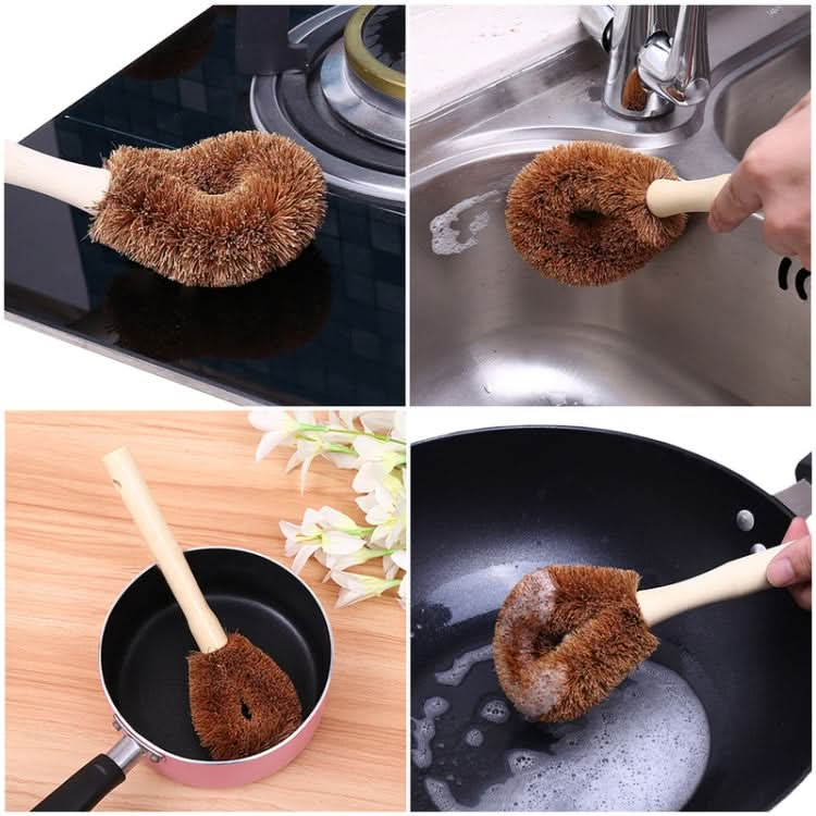 10 PCS Natural Coconut Palm Non-stick Oil Long Handle Pot Brush Cleaning Brush Kitchen Cleaning Tool - Reluova