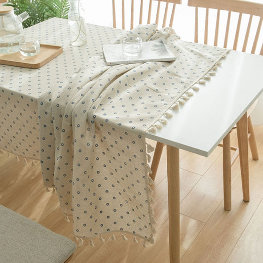 Tassel Lace Daisy Print Cotton Linen Tablecloth, Series 1