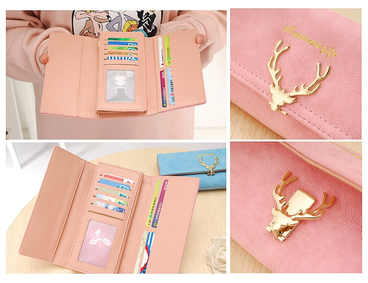 Long Section Three Fold Deer Head Matte Multi-card Wallet My Store