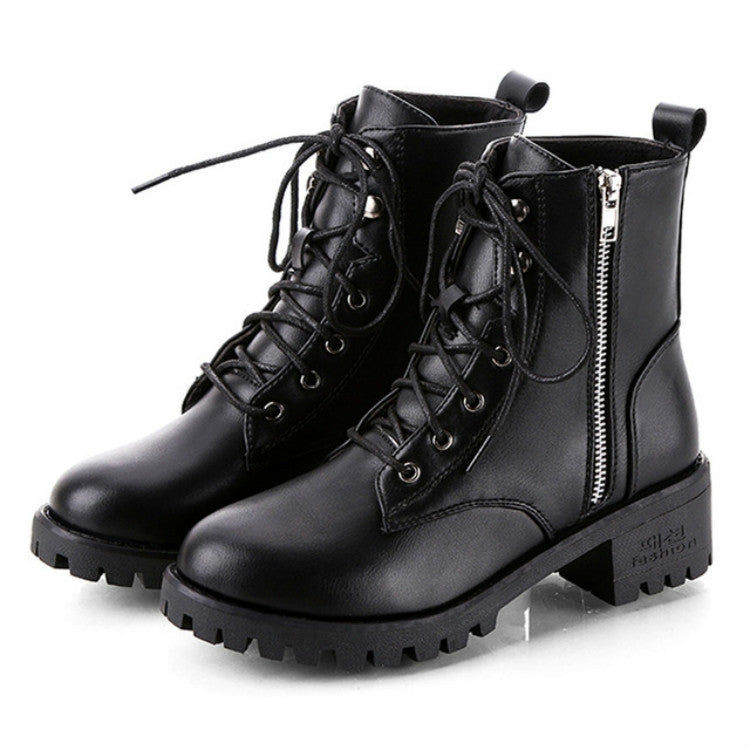 Round Head Low-profile Women Ankle Boots